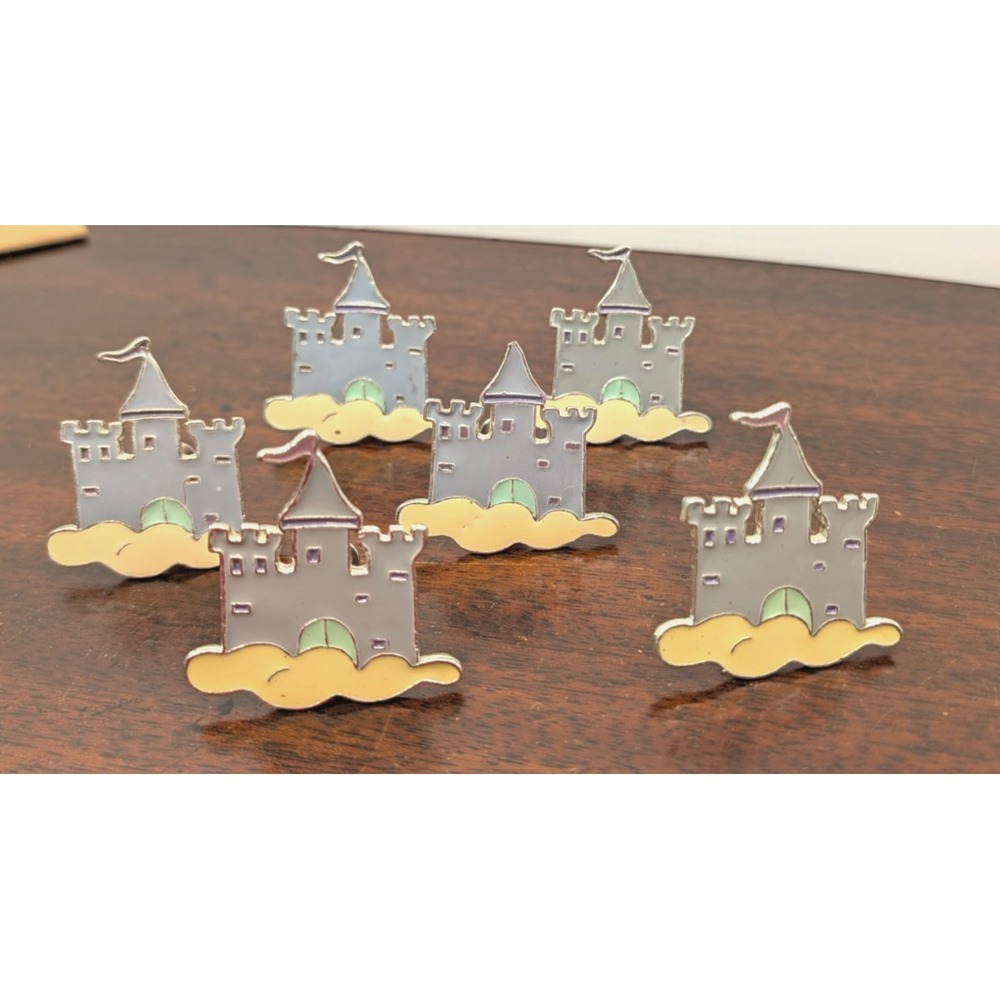 Vintage Castle Cabinet Knobs Set of 6 Enamel Metal Princess Nursery Drawer Pulls
